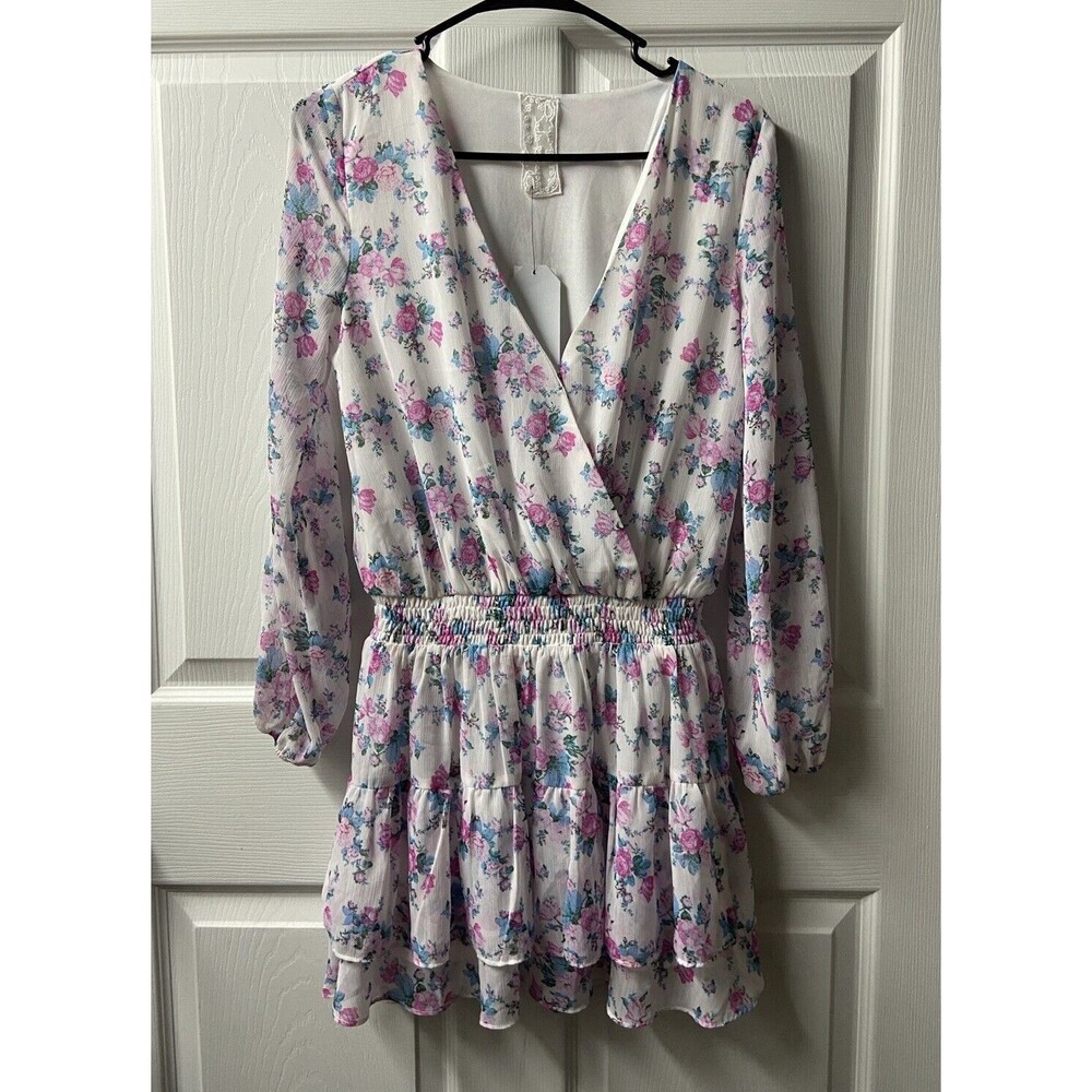 Sadie & Sage Mini Dress Size XS V Neck Faux Wrap Long Sleeved Floral Boho lined